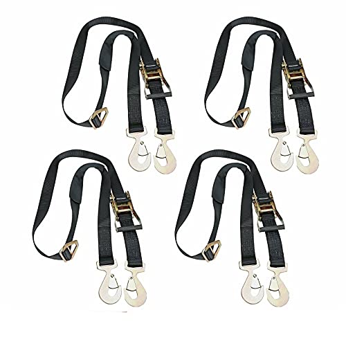 Heavy Duty Ratchet Straps - Pro Set - 4 Pack 8 ft Axle Straps Race Car Trailer Car Hauler Ratchet Tie Down Flatbed Tow Black for Boat, ATV & Motorcycle Tie Down Straps