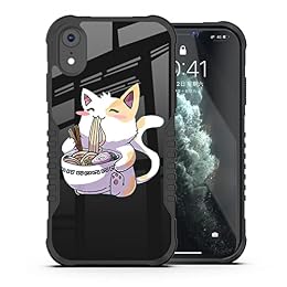 LANJINDENG Compatible with iPhone XR Case for Girls Boys, Anime Cat Kawaii Design Shockproof Anti-Scratch Drop Soft Silicone TPU Bumper PC Back Protection Case for iPhone XR