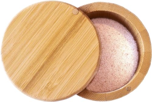 Miniatura 4 de Salero Para Cocina De Bambú Con Tapadera Giratoria - Cuenco Circular Para Sal Gorda - Tarro De 500ml