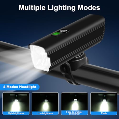 Ainiv Luces Bicicleta Delantera y Trasera, 4 Modos Luz Delantera Bicicleta Potente LED, Tipo C 4500 Mah Luz Bicicleta, Linterna Bicicleta para Bicicleta de Carretera, Ciclismo de Montaña, Pesca - imagen 3