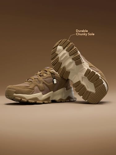 Image of The Souled Store Fumes NX: Sage Men and Boys Low Top Sneakers Green and Off White Streetwear Chunky Trainer Breathable Mesh Cushioned Midsole Durable Sole Lace Up Lightweight Padded Collar