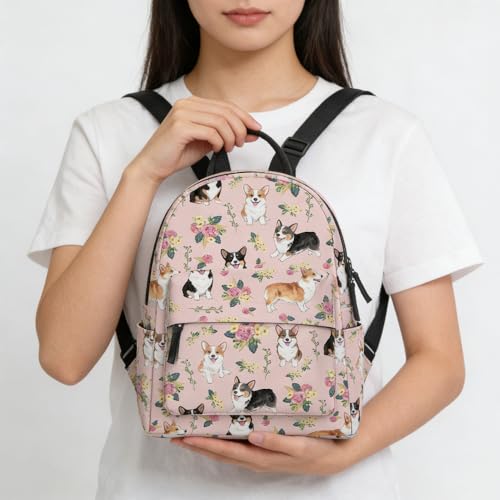 Image of Deanfun Mini Backpack for Women - Cute Dogs Print Small Backpack Purse with Ample Storage and Double Zippers Waterproof Shoulder Straps 3D Graphic Corgi MNSB-425