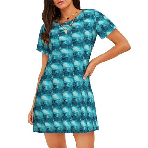 Chemise de nuit légère marbre bleu et doré : vêtement de nuit chic et confortable pour femme