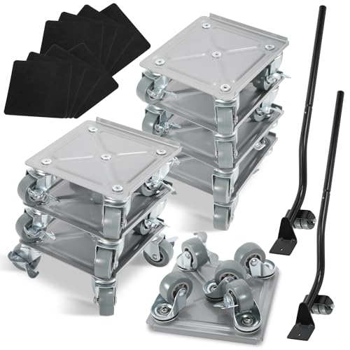 Ollewiellan Lot de 8 roulettes de transport pour meubles avec cric de charge, 5 roulettes pivotantes avec frein, 600 kg, aide au transport, charge lourde