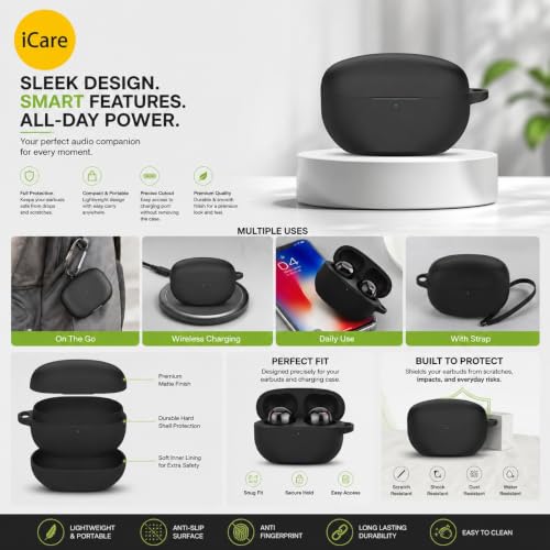 Image of iCare Soft Earphone Case Detachable Earphone Case Shockproof Silicone Earphone Cases for Sony WF-1000XM5 Long-Lasting Protection (Dark Green)