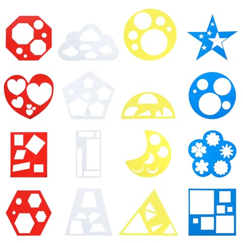 HJZHII 16 PCS Geometric Stencils Template Colorful Shape Tracing Stencils Reusable Crafts Drawing Stencils for Simple Drawing Art Painting DIY Crafts