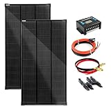 SOLARTRONICS Solar Set 2x 120W monokristalline Solarmodul 1070x580x40, 20A Laderegler blau+ Solarkabel, Batteriekabel + Solarstecker