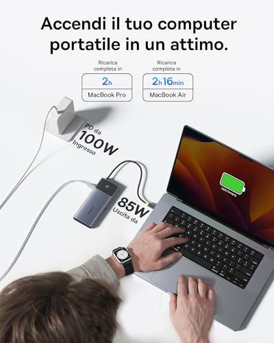 Adattatore 7 in 1 USB C Hub Dual HDMI per MacOS con 2 HDMI, 10 Gbps USB-A e C, 2 USB-A 3.0, 100 W PD, Docking Station per Laptop MacBook Pro Air M1 M2 M3 - Hub USB - Immagine 5