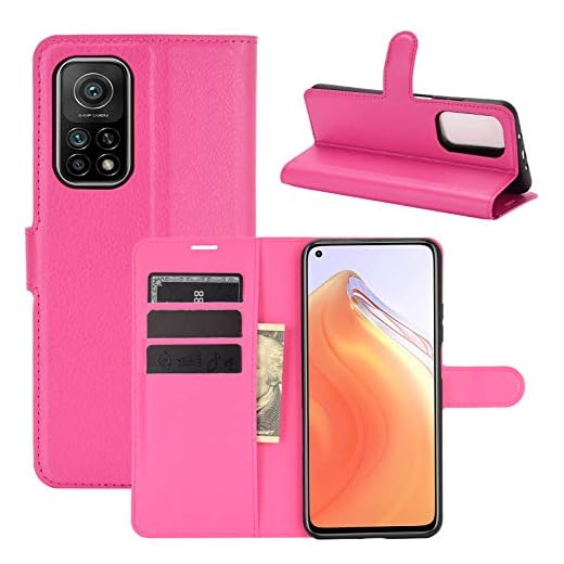 Capa para Xiaomi Mi 10T, capa para Xiaomi Mi 10T Pro, couro PU com suporte para cartão de crédito, carteira fina com suporte, capa protetora para Xiaomi Mi 10T/10T Pro (rosa choque)