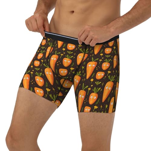 Mens Boxer Briefs - Cute Carrot Print Soft Breathable Men'S Underwear Waistband Long Boxer Briefs