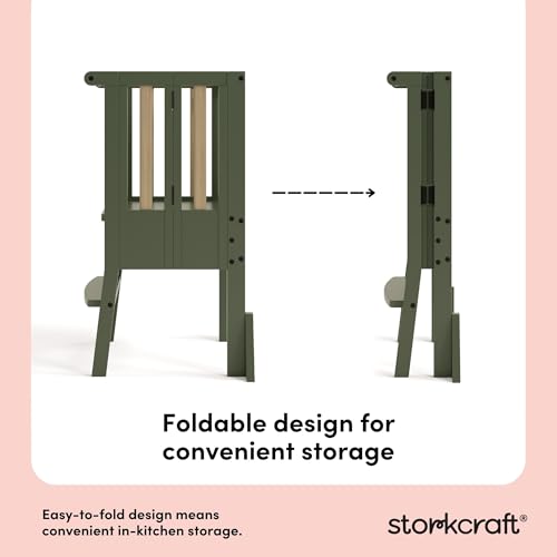 Image of Storkcraft Toddler Standing Tower Kitchen Step Stool, Olive /Driftwood