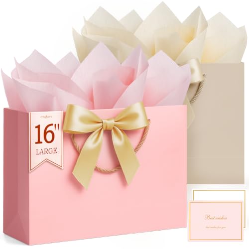 ANZNKU 16" Extra Large Gift Bags with Handles 2PCS Set for Wedding Birthday