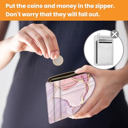 small wallet women, RFID thin wallet for women, thin ladies credit card holder (Pink Marble 1)2