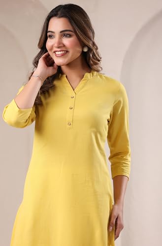 Image of Janasya Women's Cotton Solid Straight Kurta