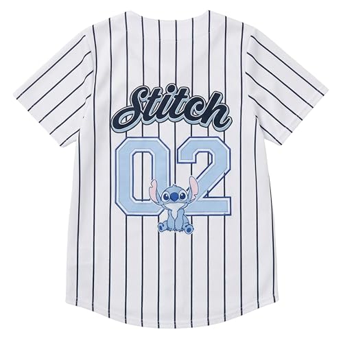 Image of Disney Lilo & Stitch Girls Baseball Jersey Shirt Button Down Kids Tee Stitch Angel Sizes 4-16