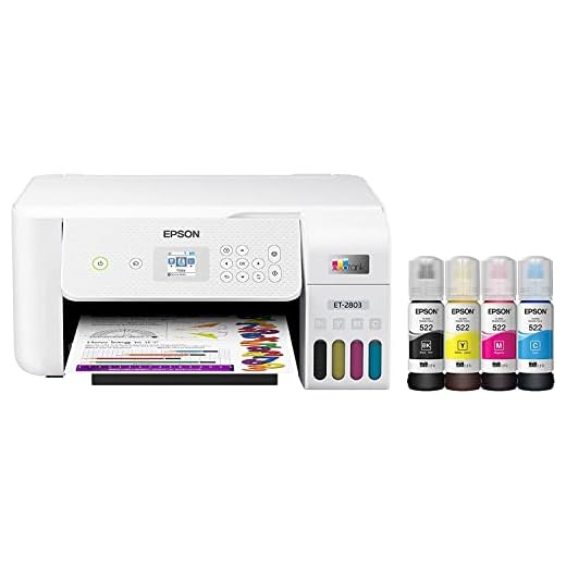 Epson EcoTank ET-2803 Compact All-in-One Wireless Color Supertank Inkjet Printer, Print&Copy&Scan for Home Office, 10ppm, Auto Duplex Printing, 1.44" Color LCD Display, Wi-Fi, Lanbertent Printer Cable
