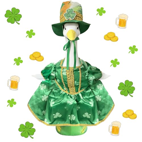 Numfog St. Patricks Day Porch Goose Outfit Fits 23 Cement Plastic Goose Statue