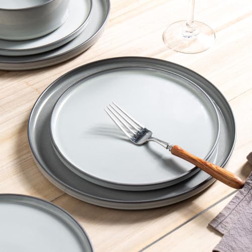 Image of Dinnerware Sets for 4, 12 pcs Reactive Glaze Plates and Bowls Sets, Gary | Large Size Modern Stoneware Dishes, Chip & Scratch Resistant, Dishwasher and Microwave Safe Tableware, Glossy