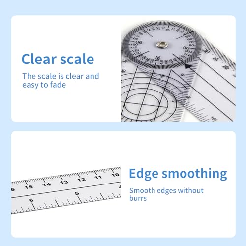 2 Stück Winkelmesser Schule,Goniometer Physiotherapie,Protractor School,PVC Medizinischer 360° Winkel Transparenter Gelenkmesser,Spinal Lineal Winkellineal für Heimarbeit,Sporttherapie,Ärzte,Studenten