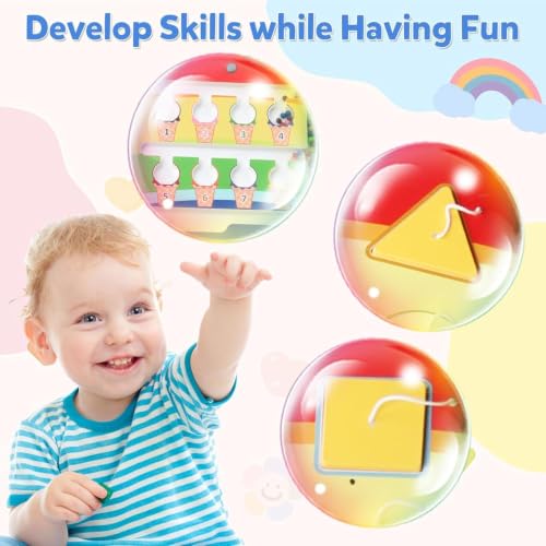 Image of Rainbow Wall Busy Board for Kids: Wooden Montessori Activity Panel | 13-in-1 Sensory Learning Toys for Fine Motor Skills - Playroom & Nursery Essentials for Toddlers