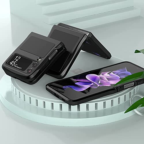 Xgy Galaxy Z Flip 3 5G Case, Galaxy Z Flip 3 Metal Case, Aluminum Shockproof Bumper Frame Case Silicone Military Heavy Duty Hard Case For Samsung Galaxy Z Flip 3 5G 2021 (Black) #TOP6