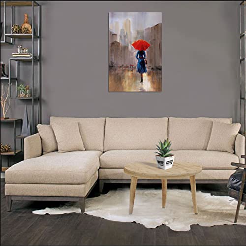 Arjun New York Canvas Wall Art City Painting Red Umbrella Lady Romantic Street Scenery, Modern Cityscape Picture Large Size Framed For Living Room Bedroom Bathroom Home Office Wall Decor, 24"X36" #TOP1