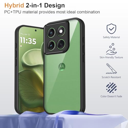 Image of Kapa Hawkeye Clear Slim Tough Back Cover for Motorola G86 Power 5G | Camera Lens Protector Anti Yellow Shockproof Clear Hybrid Case Cover (Black Sides)