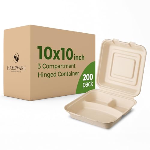 [200 COUNT]Harvest Pack 10 X 10" Compostable Clamshell Take Out