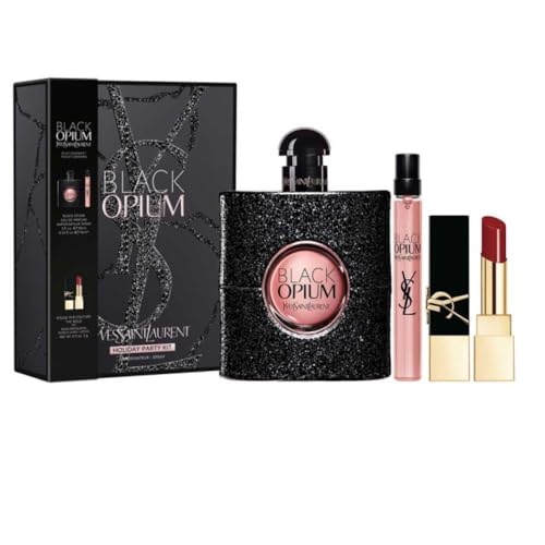 Yves Saint Laurent Black Opium Eau de Parfum 90ml Gift Set (Contains 90ml Eau de Parfum 10ml Travel Spray and Lipstick)