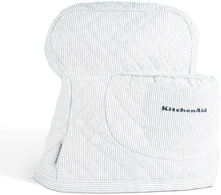 KITCHENAID Fitted Tilt-Head Ticking Stripe Stand Mixer Cover with Storage Pocket, Quilted 100% Cotton, Ink Blue, 14.4"x18"x10"