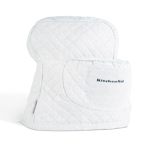 KITCHENAID Fitted Tilt-Head Ticking Stripe Stand Mixer Cover with Storage Pocket, Quilted 100% Cotton, Ink Blue, 14.4"x18"x10"