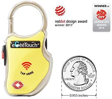 eGeeTouch Smart Travel Padlock with Patented Dual Access Technologies (NFC + BT), Vicinity Tracking, etc. (YELLOW)