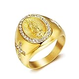 LAIMIUMIU33 Anillo para hombre, diseño de cruz de Santa María, anillo de hip hop, estilo católico, de acero inoxidable 316, radiante, para motociclista, estilo cubano, joyería punk, anillo de club