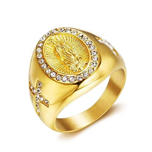 Bague motard homme style punk catholique avec croix CZ