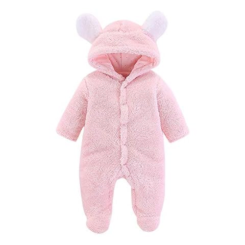 ECHERY Unisex Newborn Baby Warmer Snowsuit Cotton Fleece Hooded Romper Jumpsuit Winter Coat Pink Cover