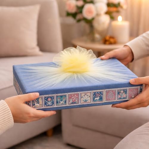 Image of SATYAM KRAFT 6 Pcs Multipurpose Decorative Folding Gift Box | Premium Paper Tray with Net for Wedding Return Gifts, Shaadi /Marriage, Anniversary, Hampers, Festive Gift Packaging (Dark Blue)
