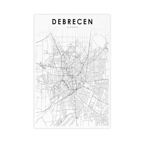 Debrecen impression sur toile decoration murale salon chambre carte de la Hongrie 60x90