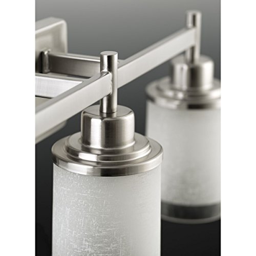Image of Progress Lighting Alexa Collection 3-Light Etched Linen with Clear Edge Glass Modern Bath Vanity Light Brushed Nickel