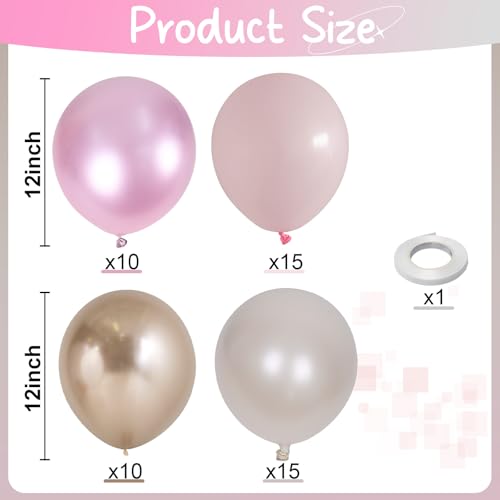 Image of White Pink Gold Balloons Set, 12 Inch Double Stuffed Pearl White Sand Blush Pale Light Pink Apricot Champagne Gold Helium Balloon for Fairy Birthday Wedding Easter Baby Bridal Shower Party Decorations