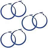 SOFPLATE 1 caja de 3 pares de Pendientes de Aro 80s, Estilo Retro Azul Neón, de Aleación Redonda Mate con 925 alfileres de Plata de Ley, Accesorios s para Disfraz Vintage para Mujer, para Fiestas, Fes