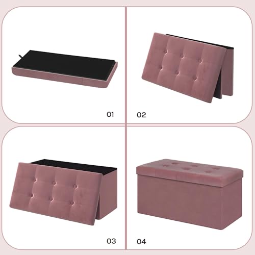 WOLTU Otomano y reposapié con Tapa, Taburete Puff de Terciopelo, Taburete Plegable de Almacenamiento 76x37,5x38 CM Rosado - imagen 5