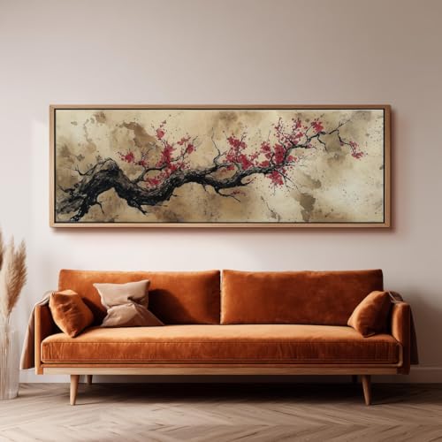 Art floral japonais pour salon déco murale zen panoramique - 4