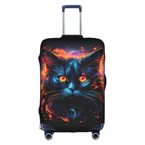 Watercolor Neon Cat Luggage Cover Washable Suitcase Cover Anti-Scratch Luggage Protector Covers Elastic Suitcase Identify M fits 22-24 Inch Luggage