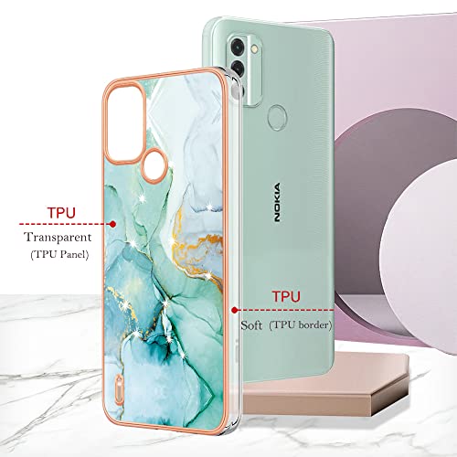 LEMAXELERS Glitzer IMD Marmor Silikon Hülle für Nokia C31 Überzug TPU Bling Glitzer Marmor Schutzhülle Ultra Dünn Flex Silikon Cover Etui Handyhülle für Nokia C31,YBB Marble Green