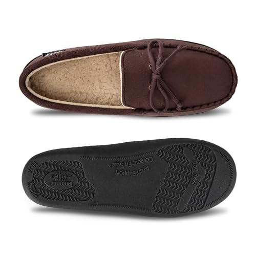 Image of isotoner Men's Slip-on Indoor /Outdoor Microsuede Memory Foam Comfort Moccasin Slippers