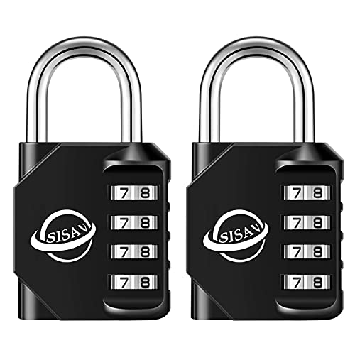 SISAV 4 Digit Combination Lock,Gym Padlock,Outdoor Combination Padlock,Suitable for School Lockers,Tool Boxes,Fences,Gate(Black 2 Pack)