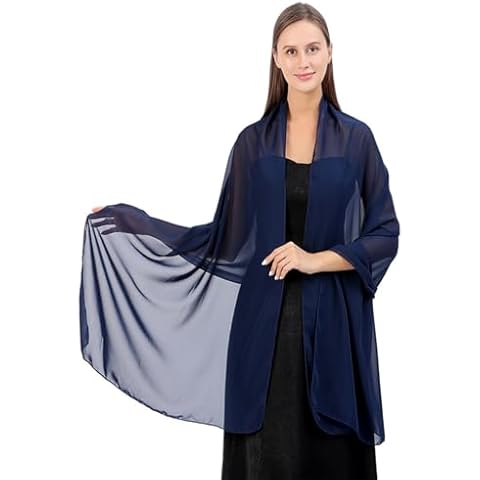OurLore Women's Scarf Shawls Wraps for Evening Dress Chiffon Shawl Soft Elegant Pashmina Wedding Bridal Scarves (Navy) Cover