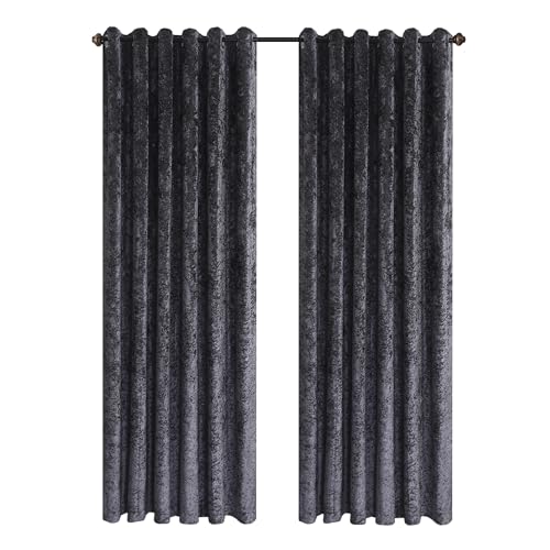 Hadi London Crushed Velvet Curtains for Bedroom Living Room Kitchens A pair of fully lined, beautifully made shades with an eyelet ring top velvet curtains. (CHARCOAL, 46X72)