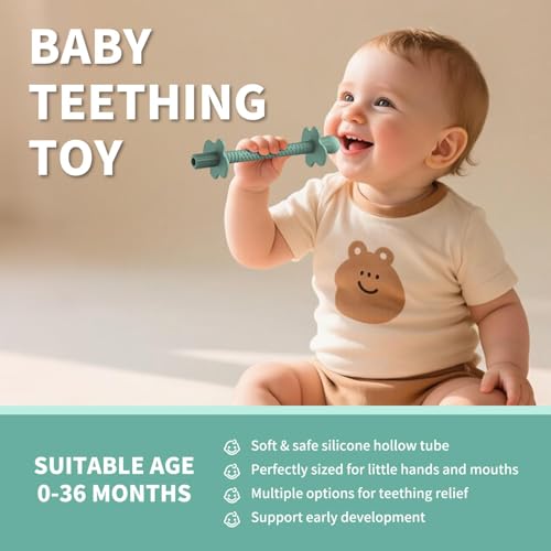 Image of 6pk Baby Teether Straws Silicone Teething Tube Stick Toy for 0-12M