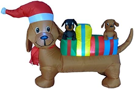 4 Foot Long Lighted Christmas Inflatable Three Dogs Puppies with Multicolor Gift Boxes LED Lights Outdoor Indoor Holiday Blow up Lawn Inflatables Home Family Party Decor Yard Decoration